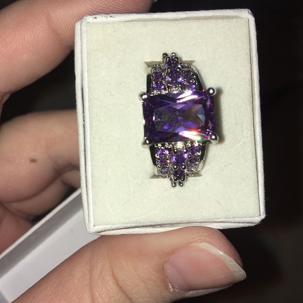 Sterling silver and genuine amethyst ring